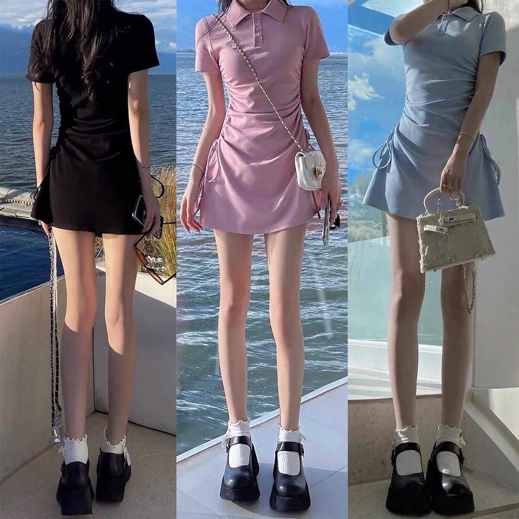 Đầm midi SUXI tay ngắn màu sắc đơn giản thanh lịch