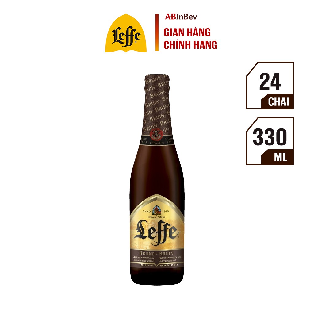 Thùng 24 Chai Leffe Brune (Leffe Nâu) - Bia Nhập Khẩu (330 ml/ chai)