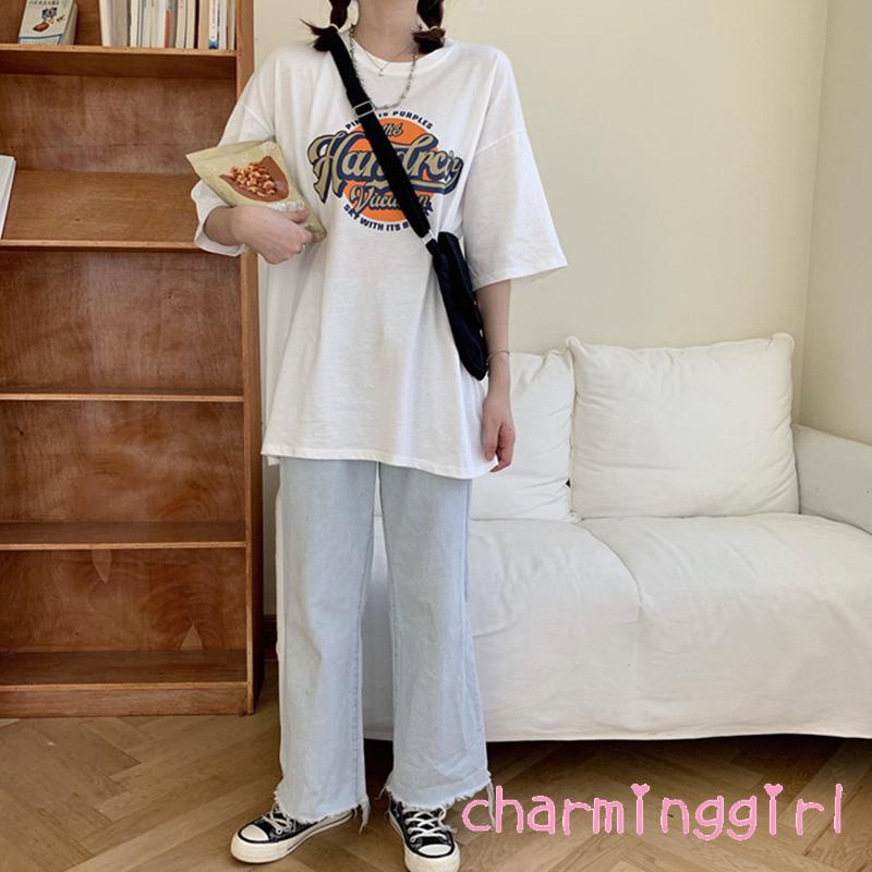 Áo thun tay ngắn dáng rộng in chữ thời trang mùa hè cho nữ | BigBuy360 - bigbuy360.vn