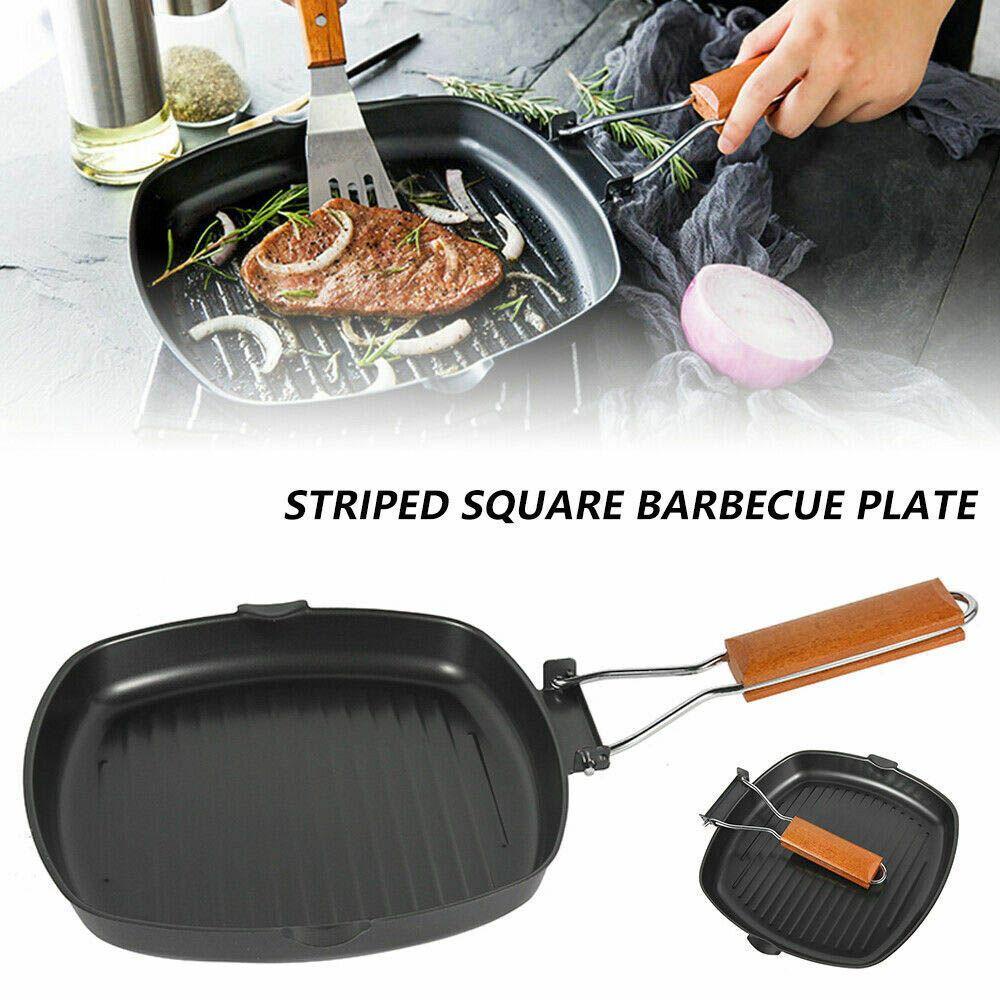 KUNHEV Chảo Chống Dính Tay Cầm Gỗ Nướng BBQ Tiện Dụng