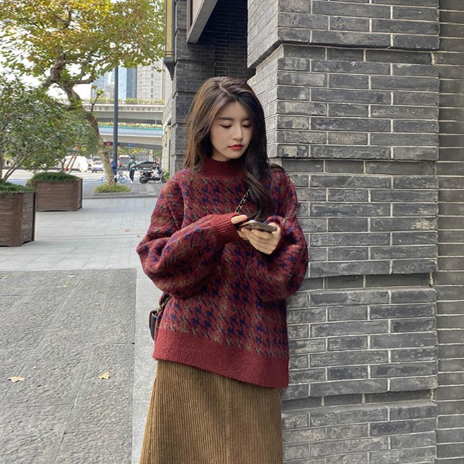 Áo Len Nữ Dài Tay Cổ Tròn Form Rộng Thời Trang Hàn