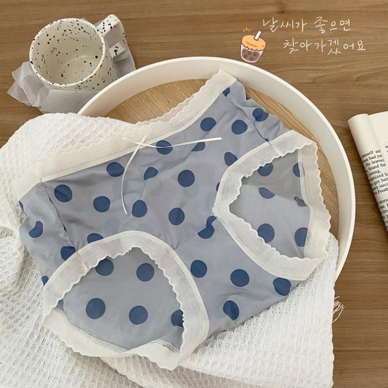 Quần Lót Nữ Lưng Thấp Họa Tiết Chấm Bi SU Official, Quần Chíp Cotton Viền Ren Nâng Mông 0480