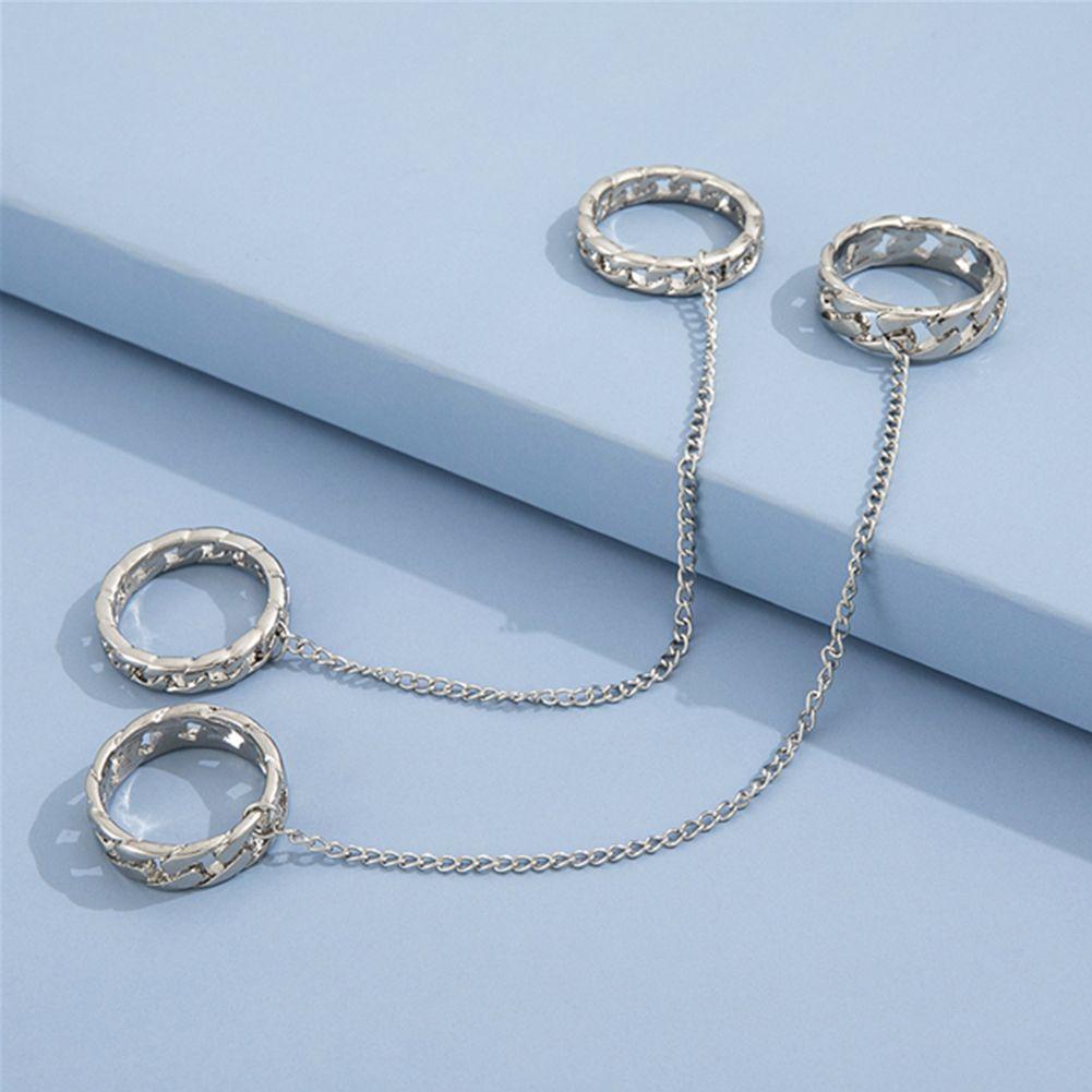 Bộ 2 Nhẫn Đeo Ngón Tay Nhiều Lớp Bằng Hợp Kim Dạng Dây Xích Thời Trang Dành Cho Nam Nữ