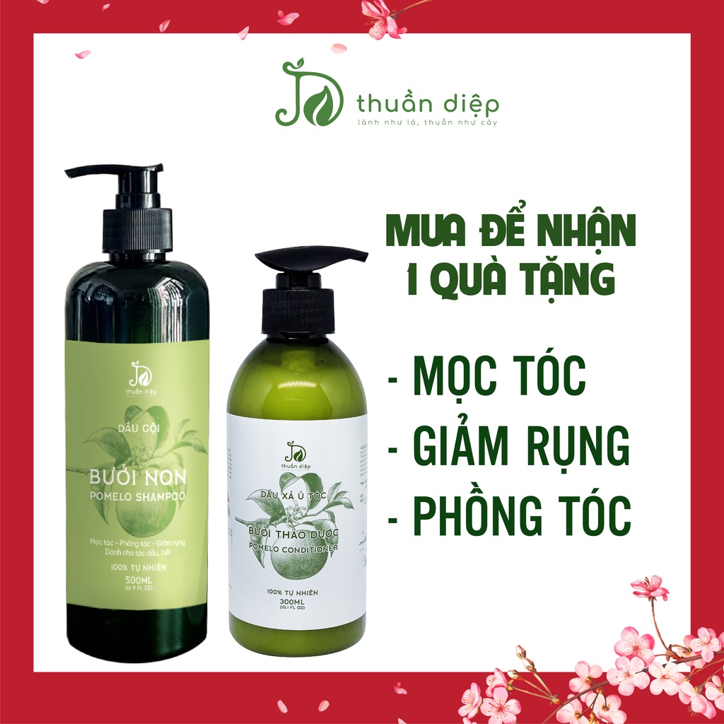 Combo dầu gội dầu xả bưởi mọc tóc nhanh, giảm rụng tóc, tóc chắc khỏe suôn mượt handmade Thuần Diệp