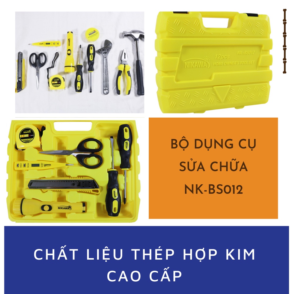 Bộ dụng cụ sửa chữa cầm tay gia đình đa năng đồ nghề điện sửa chữa Nikawa 12 món NK-BS012 bảo hành 36 tháng