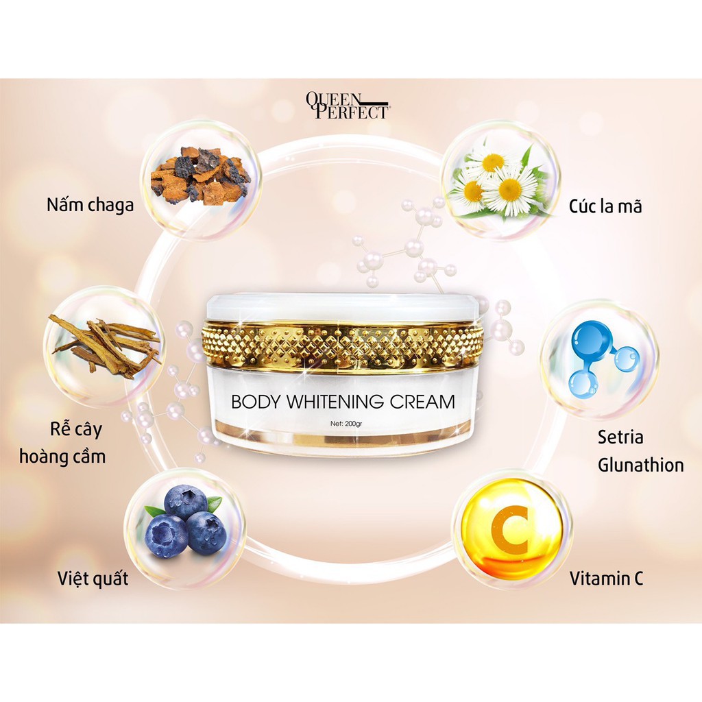 Kem body trứng Queen Perfect làm trắng, mềm mịn da, chống nắng, làm đều màu da 200gram