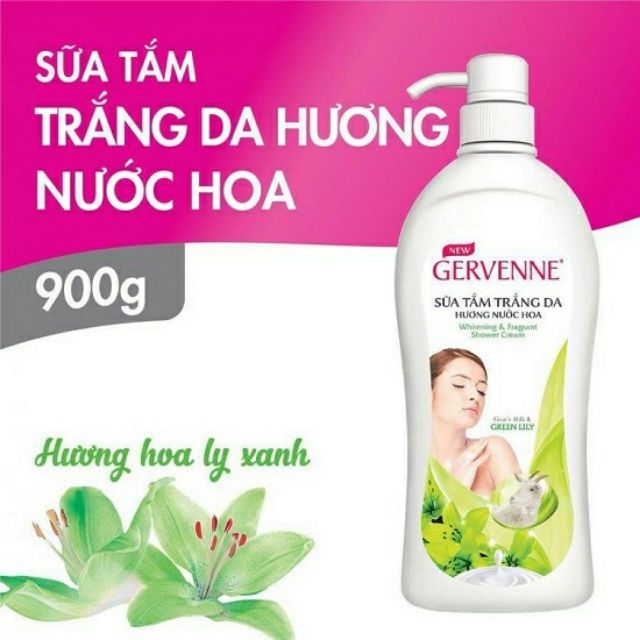 sữa tắm gervenne trắng da hương nước hoa chai 900g( tặng 1 túi nhỏ)