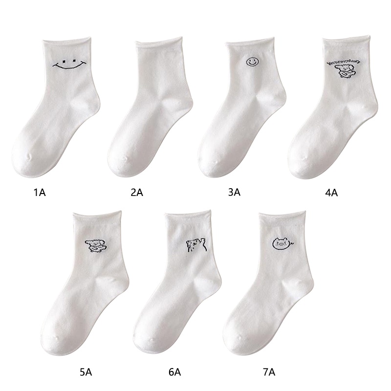 Vớ Cổ Cao In Họa Tiết Hoạt Hình Màu Trắng Thời Trang Phong Cách Hàn Quốc Cho Nam Và Nữ