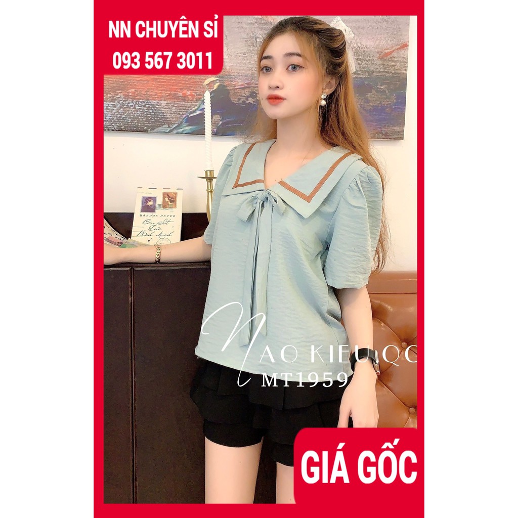 Áo kiểu nữ chất vải MT siêu mềm mịn phối nơ thêu hình dễ thương Áo kiểu công sở Áo MT