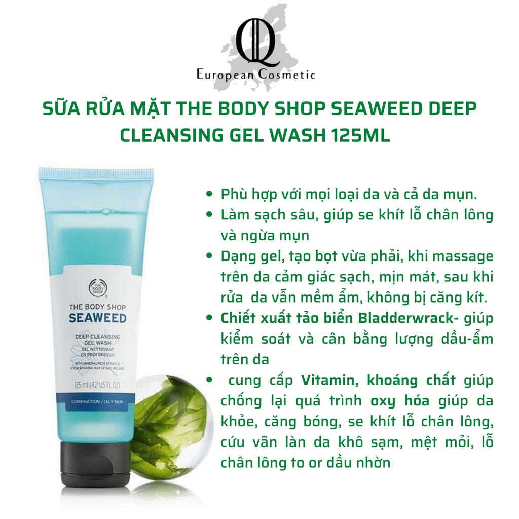 Sữa rửa mặt da dầu the body shop seaweed deep cleansing gel wash 125ml