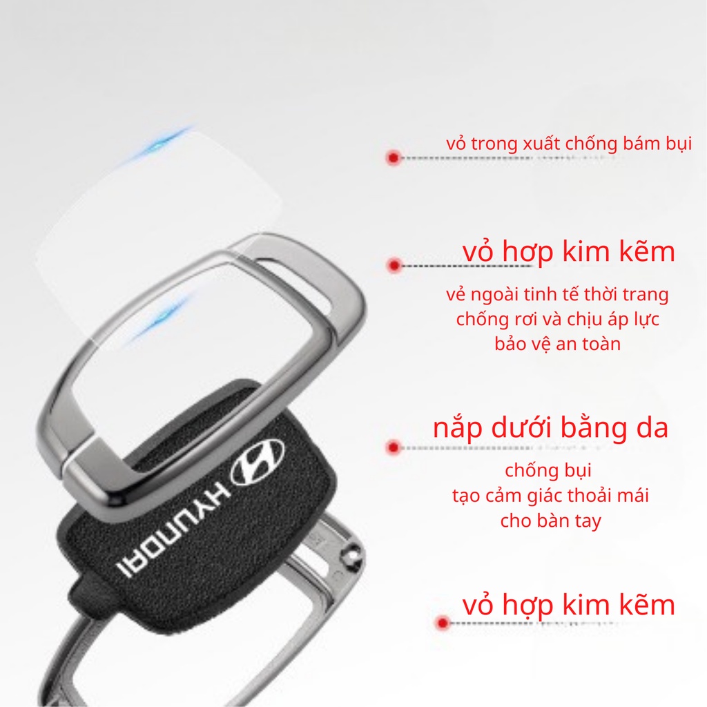 Ốp khoá kim loại da bò mặt trong suốt xe Hyundai Creta, Elantra, Tucson, I10  - Khải Huy Scar