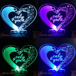 Đèn ngủ led 3d PAVITA trái tim, quà tặng sinh nhật độc đáo, ý nghĩa cho bạn gái, bạn trai, đèn để bàn trang trí đẹp