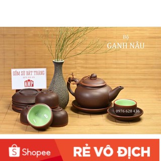 Bộ ấm trà ganh nâu tử sa bát tràng