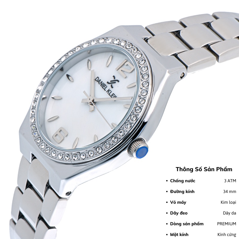 Đồng hồ nữ Daninel Klein Watch DK.1.12794 mặt nhỏ đính đá, kính cứng chống xước, chống nước, dây thép đeo tay cao cấp