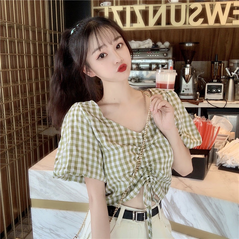 áo croptop nữ Áo Sơ Mi Tay Ngắn Cổ Chữ V Có Dây Rút Thời Trang Dành Cho Nữ 2022 JL-TX-187