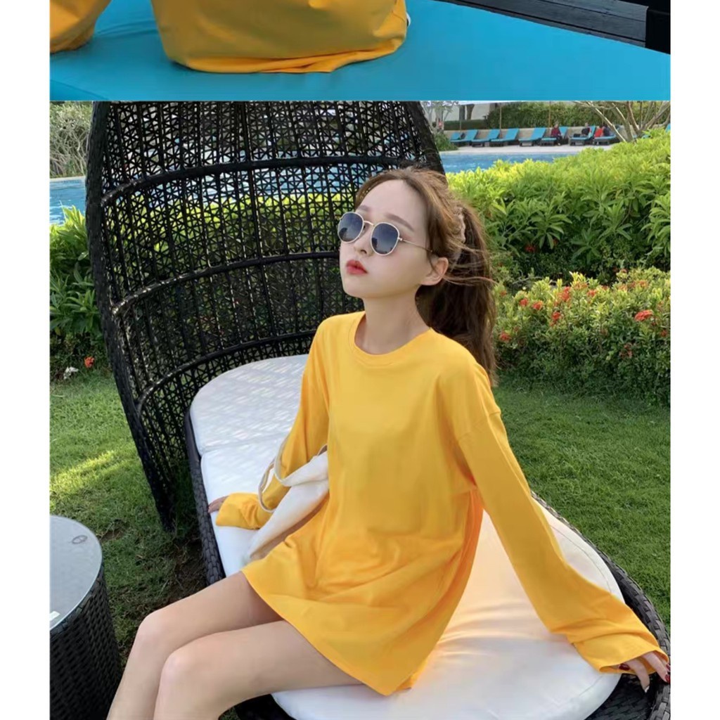 Áo Thun Nữ Và Nam Dài Tay Basic Unisex Form Rộng Dưới 75kg - Áo Phông Tay lỡ Form Dài Giấu Quần - MH.SHOPEE  ྇