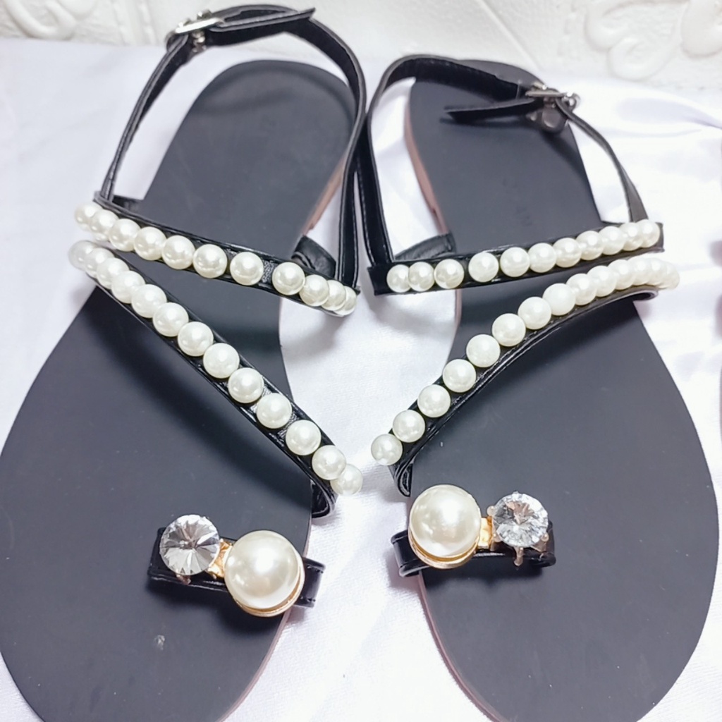 Giày Sandal Nữ Đế Bằng Cài Quai Hậu-Sandal Đi Học Kiểu Sỏ Ngón Đính Ngọc Mẫu Mới Bền Đẹp Đi Biển Đi Chơi  Mã SDNGOC