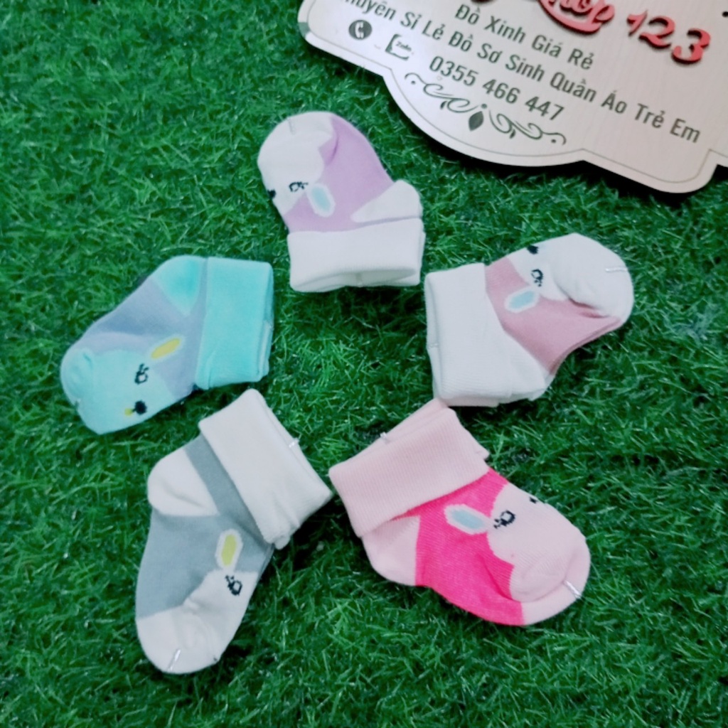 B58 - Séc 2 đôi tất sơ sinh gập cao cổ Quảng Châu loại dầy ấm mềm cho bé trai bé gái