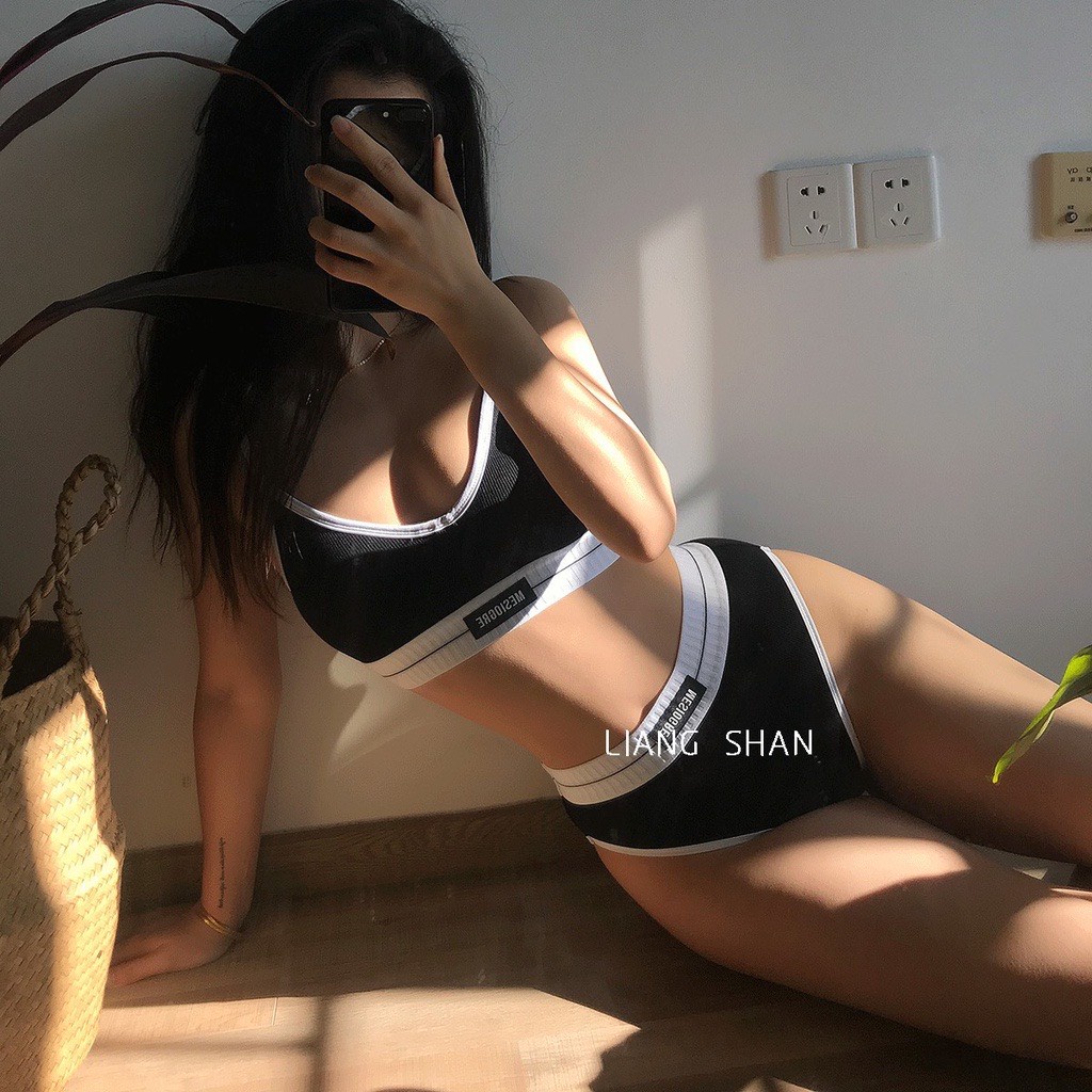 [HÀNG LOẠI 1] Bộ đồ lót thể thao hai dây MESIOGRE có mút quần tam giác cạp cao màu đen trắng xanh ghi | BigBuy360 - bigbuy360.vn