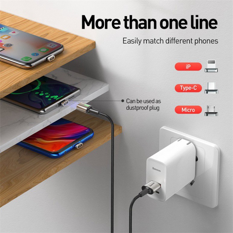 Bộ cáp nam châm 3 đầu Baseus Zinc Magnetic Cable Kit（/Type C/Micro Magnetic Connetor + USB Cable
