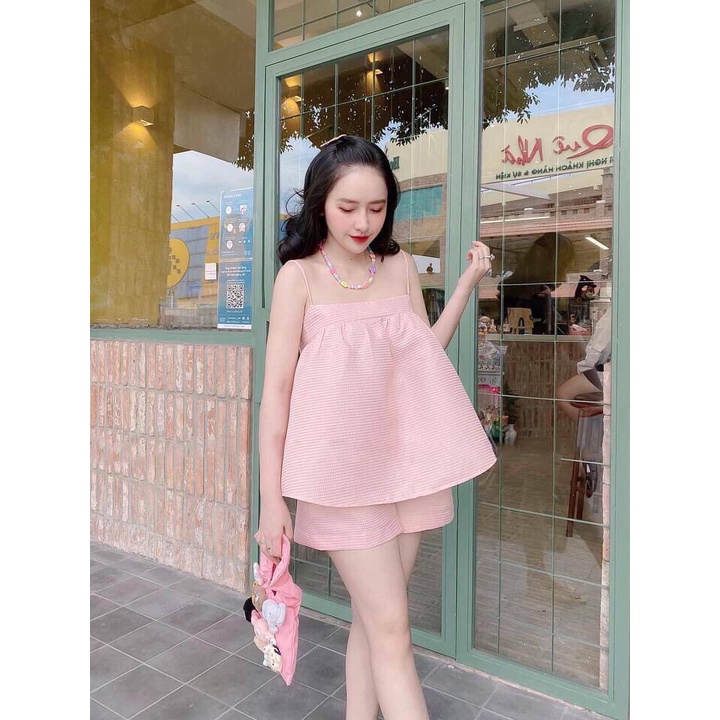 SET QUẦN SHORT + ÁO PEPLUM BỒNG 2 DÂY SIÊU DỄ THƯƠNG KÈM ẢNH THẬT SHOP CHỤP