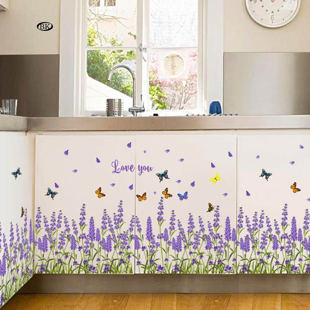 Bình Nước BK Kiểu Dáng Đơn Giản Hiện Đại✿Decal Dán Tường Hình Hoa Oải Hương Và Bướm