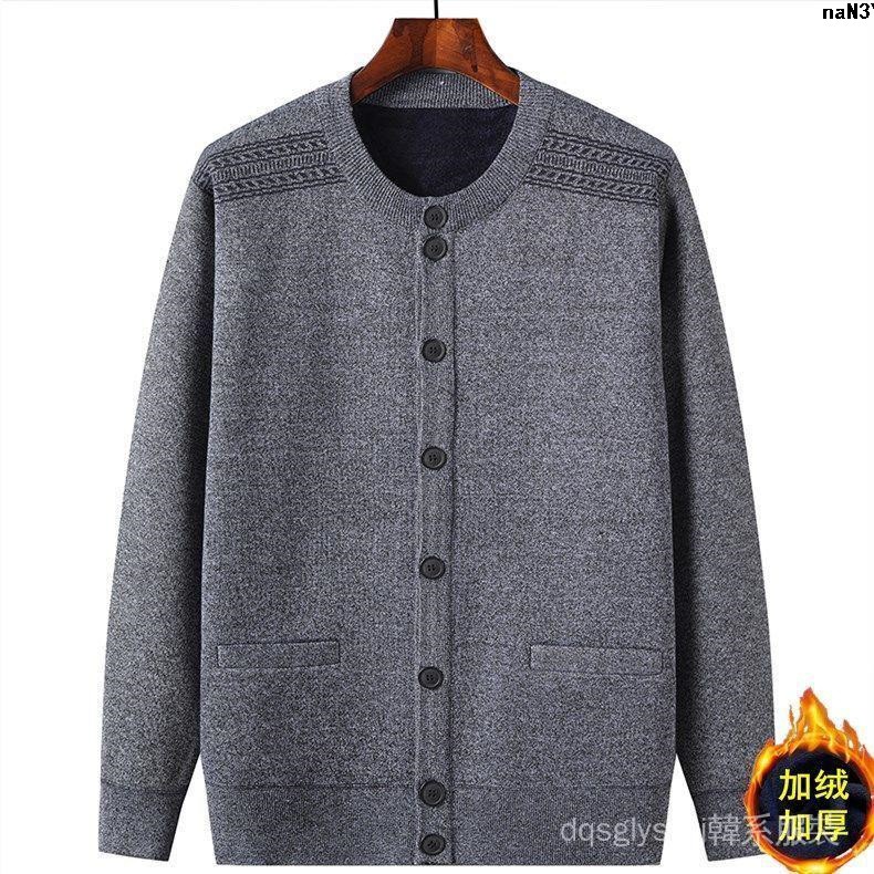 Áo Khoác Cardigan Dáng Rộng Phối Nhung Dày Ấm Áp Cho Người Lớn Tuổi