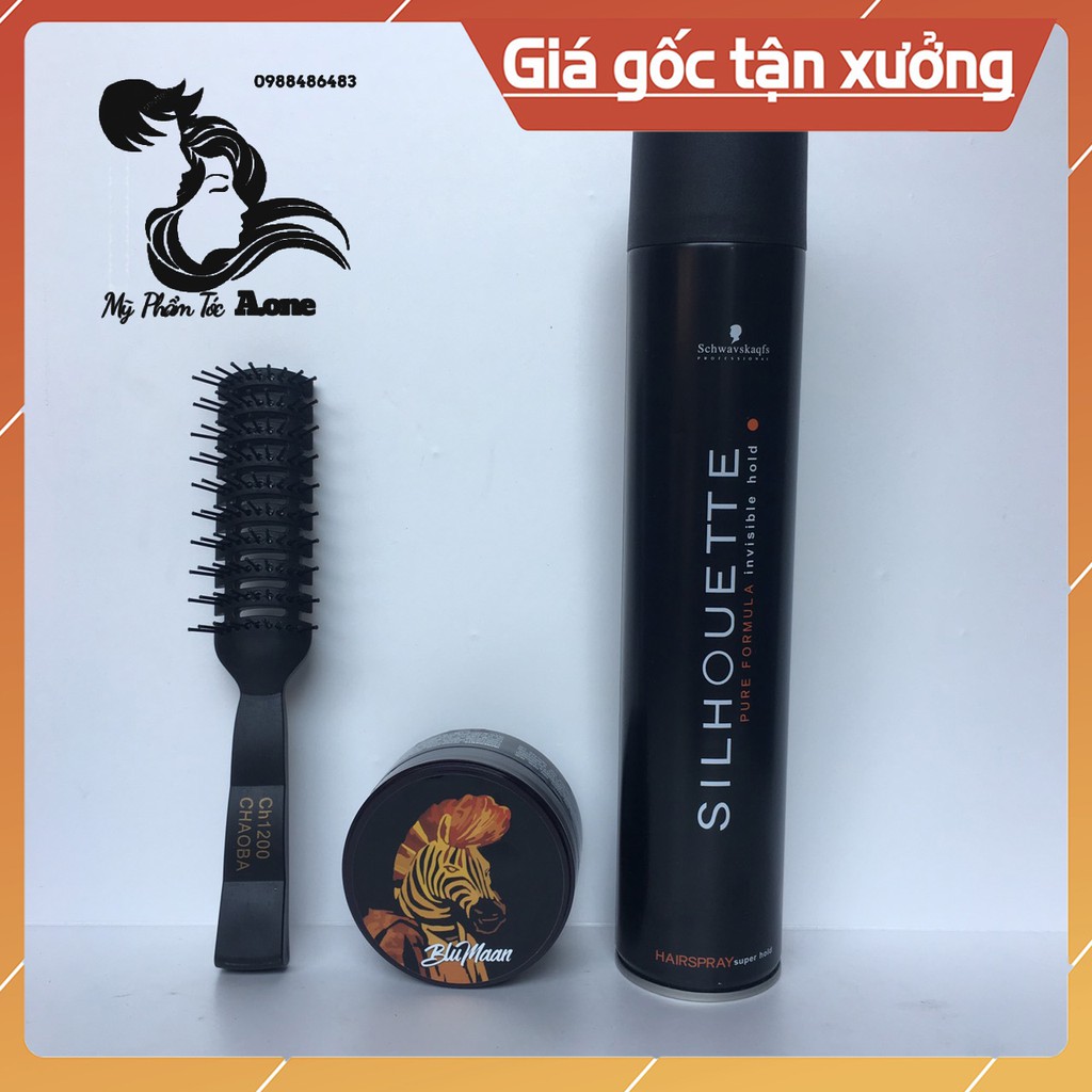 [Siêu Hót] 99k/1combo [Gôm Xịt Tóc Silhouette + Sáp Vuốt Tóc Nam BluMaan Cavalier Heavy Clay [Ngựa Vằn] + Lược tạo Phồng