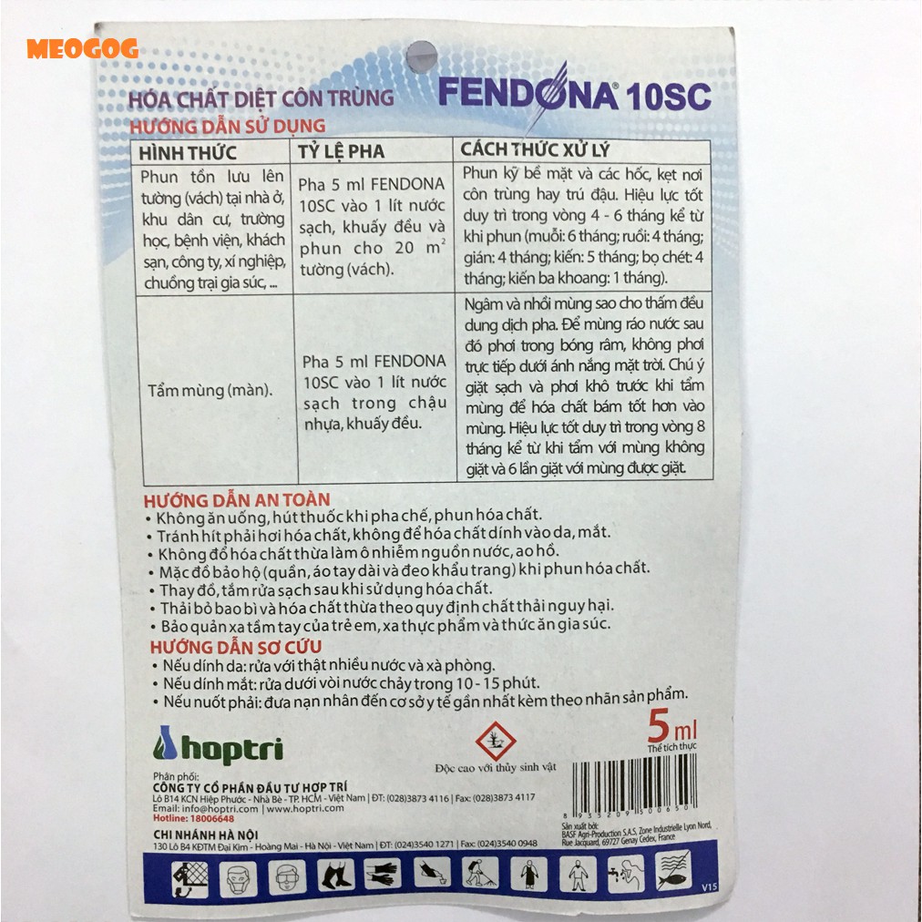 Thuốc diệt - Muỗi, Gián, Kiến - Gói FENDONA 10SC 5ml. MEOGOG