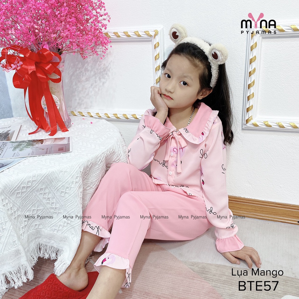 Bộ pijama cho bé, lụa mango tay dài cổ bèo, hàng có size(16-42kg)