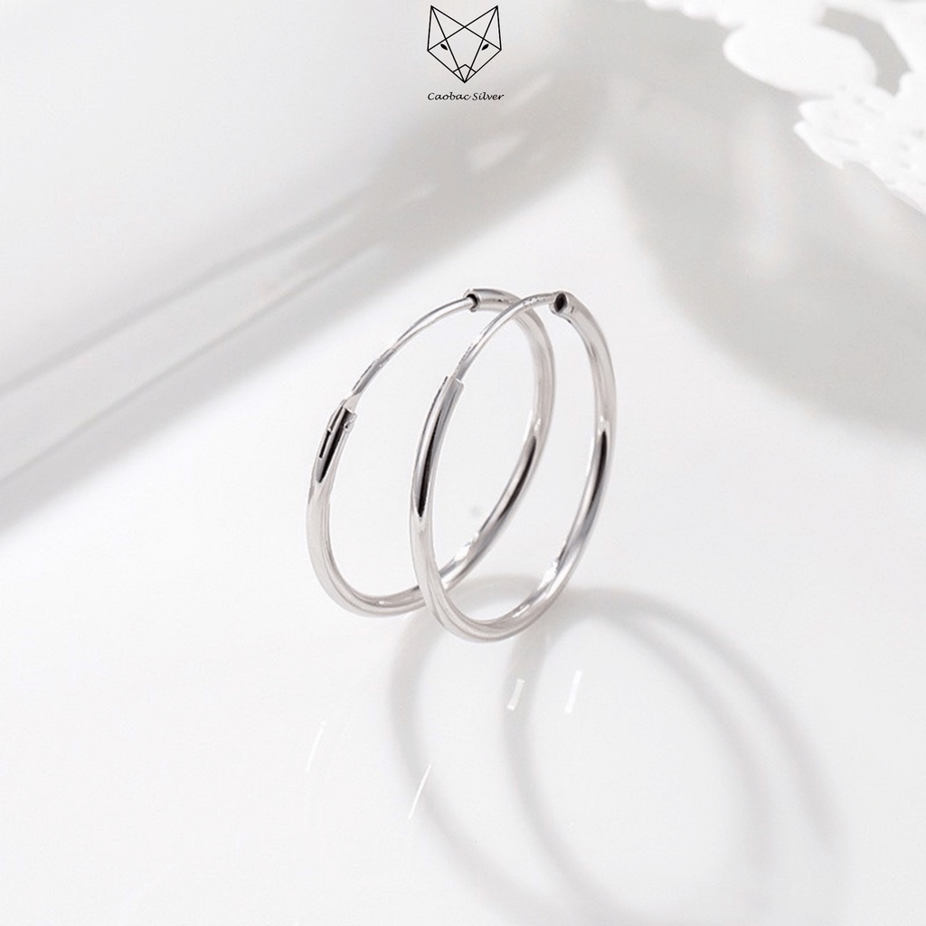 Khuyên Tai Bạc Nữ CaoBac Silver Chất Liệu Bạc Thái Cao Cấp Tròn Trơn Basic 1cm Cá Tính Unisex Độc Đáo