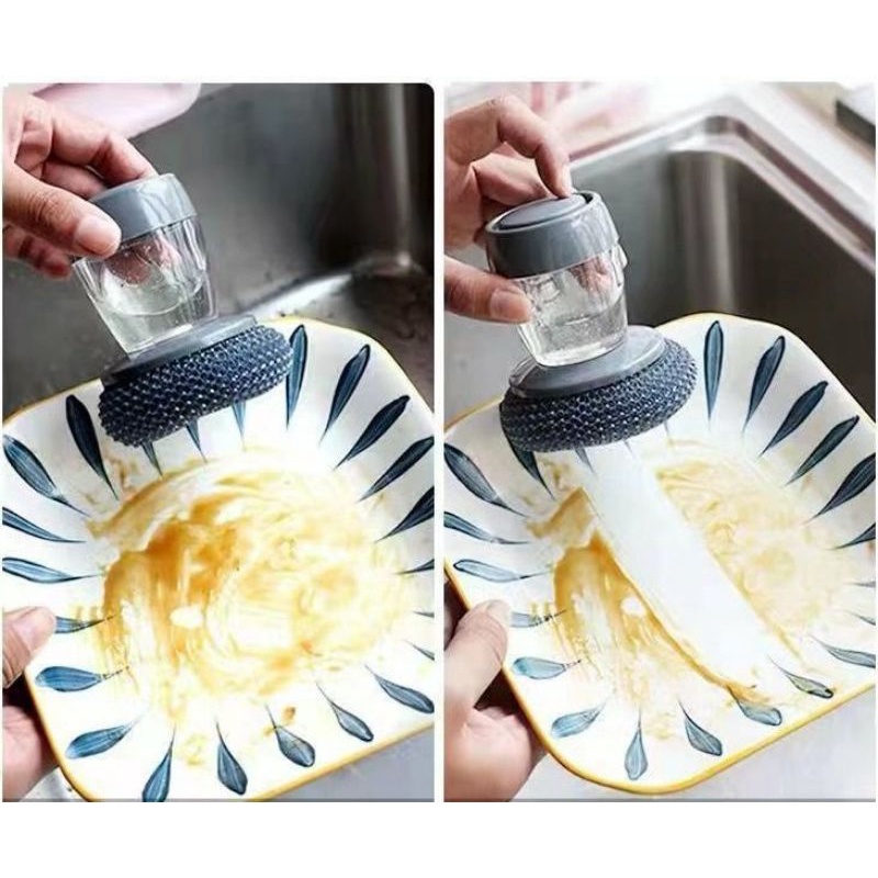 Cọ rửa xoong nồi có bình chứa xà phòng dạng nhấn tiện lợi