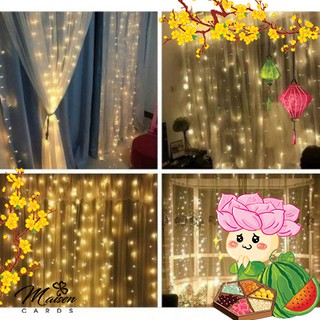 Đèn led thả rèm mưa rơi 3mx3m- đèn nháy thả mành, trang trí sinh nhật, rèm cửa