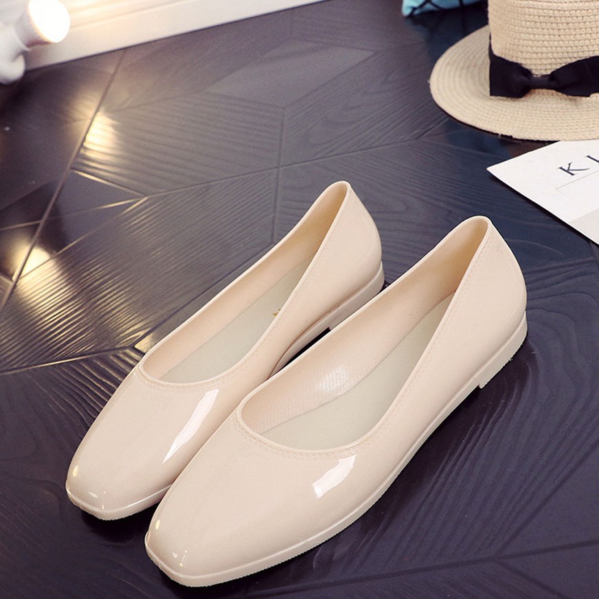 Giày búp bê mũi vuông nhiều màu nữ form chuẩn giày nhựa đi mưa, giày bệt đế bằng V188