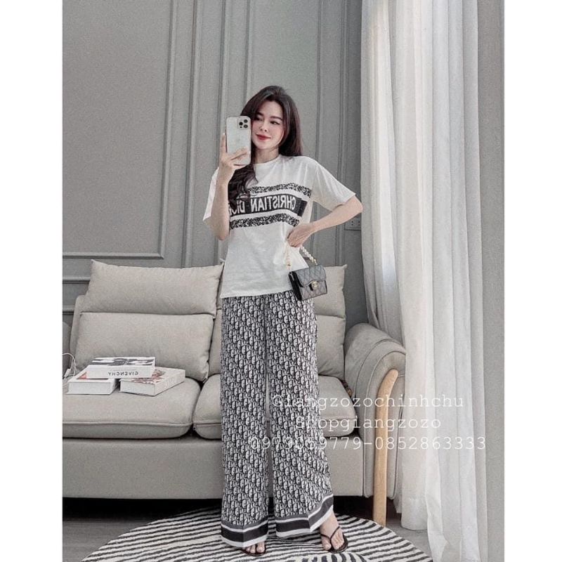 Sét áo phông chữ D+quần lụa chữ suông