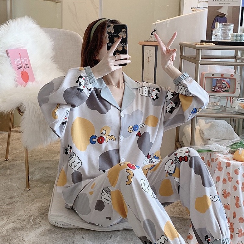 Bộ Đồ Pijama Nữ Dài Tay Mặc Nhà, Bộ Đồ Ngủ Thun Sữa Mỏng Thu Đông TOPBRA