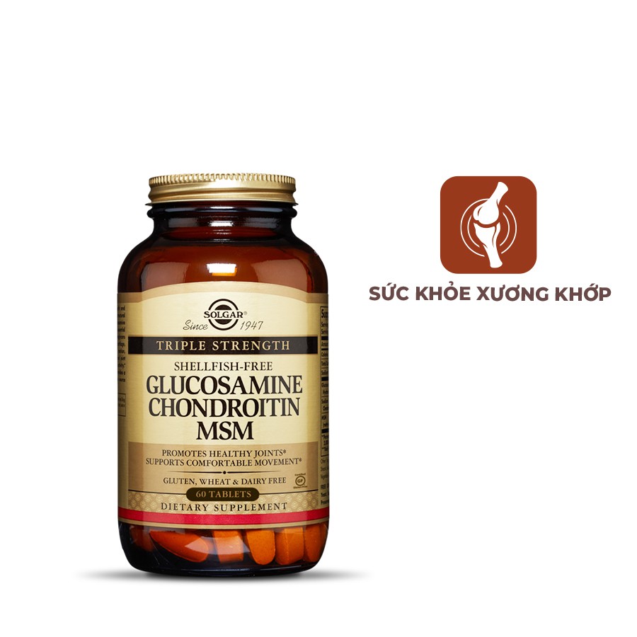 Viên Uống Solgar Triple Strength Glucosamine Condrotin MSM Hỗ Trợ Xương Khớp, Giúp Giảm Thái Hóa Khớp, Tăng Cường Đàn