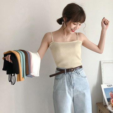 Áo dệt kim thiết kế hai dây màu sắc đơn giản phong cách Hàn Quốc thời trang xuân hè cho nữ