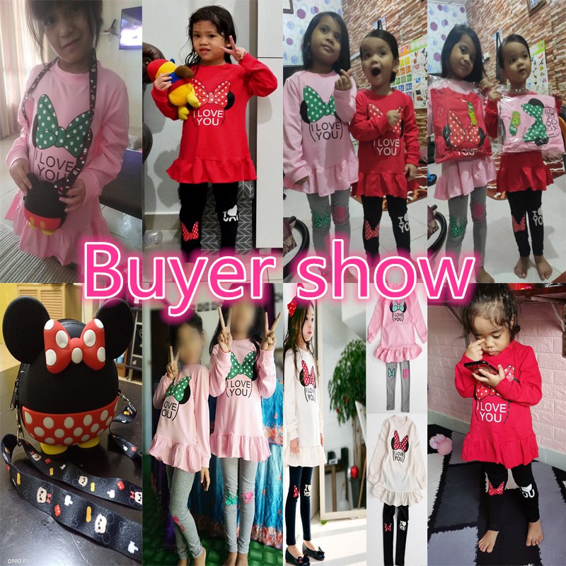 Set quần áo dài tay họa tiết chuột Minnie đáng yêu cho bé gái