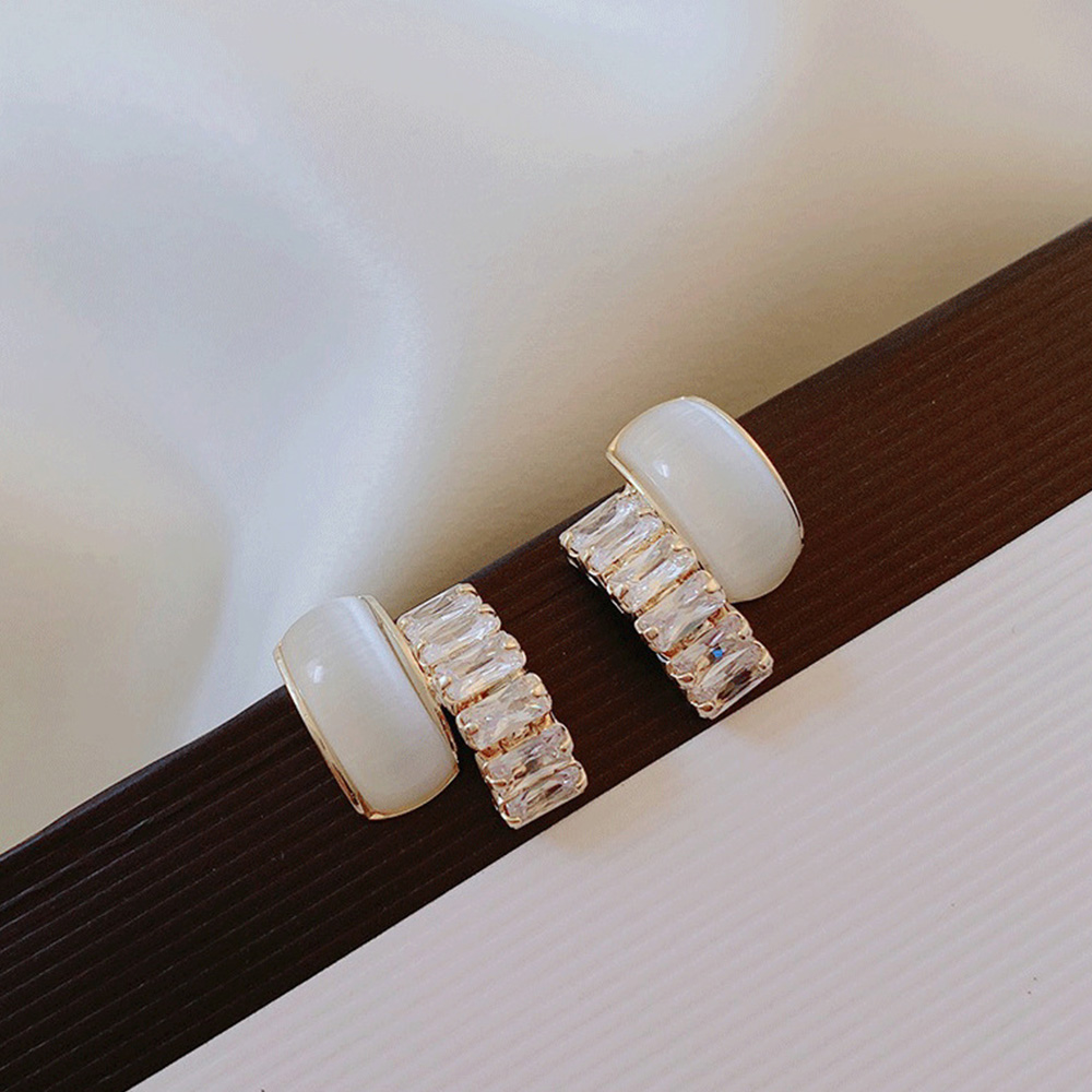 FORBETTER Female Hoop Earrings Women Opal Earrings|Earrings Fashion Geometric Double Layer Classic Zircon Simple Fashion Jewelry/Multicolor