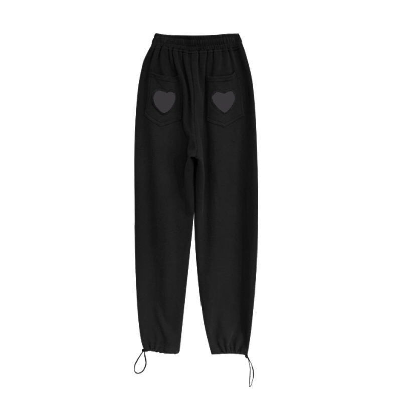 Quần jogger nam nữ ống bom họa tiết trái tim sau dáng suông ulzzang/ Quần thể thao ống rộng cạp cao dây rút gấu_ranstore