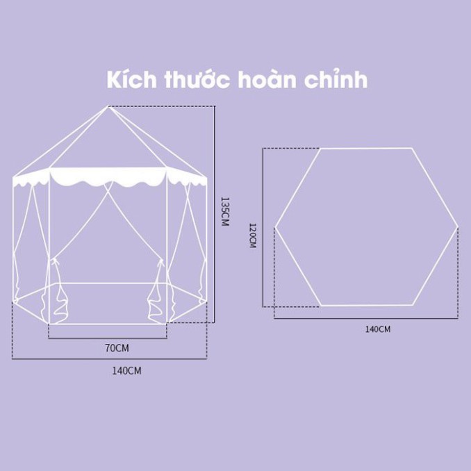 Lều công chua - Lều cho bé hình lục giác có rèm che kiểu Trung Cổ kích thích khả năng học hỏi sáng tạo