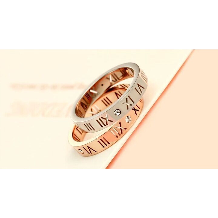 [FreeShip] Nhẫn nữ titan chữ số La Mã đính đá J1-301 - CAM KẾT KHÔNG BAY MÀU