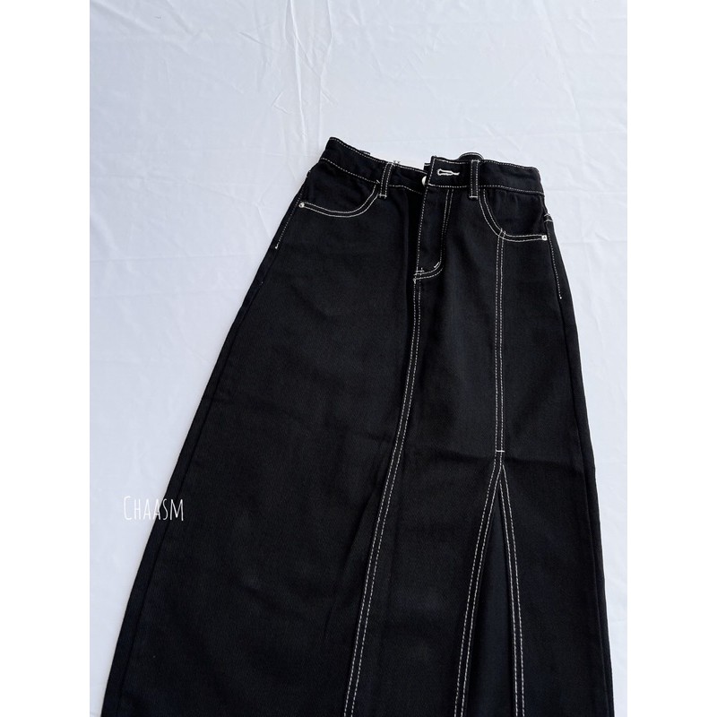 chân váy jean/ denim A-line xẻ tà SẴN