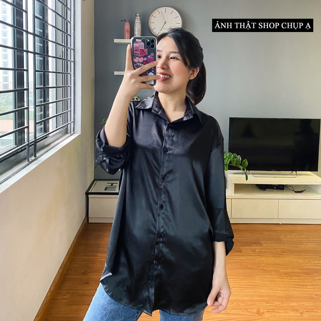 Áo Sơ Mi Lụa ☑️ 𝑩𝑰𝑮𝑺𝑰𝒁𝑬 ☑️ Đen Trơn Vừa Mát Vừa Sang Lại Còn Che Khuyết Điểm | BigBuy360 - bigbuy360.vn