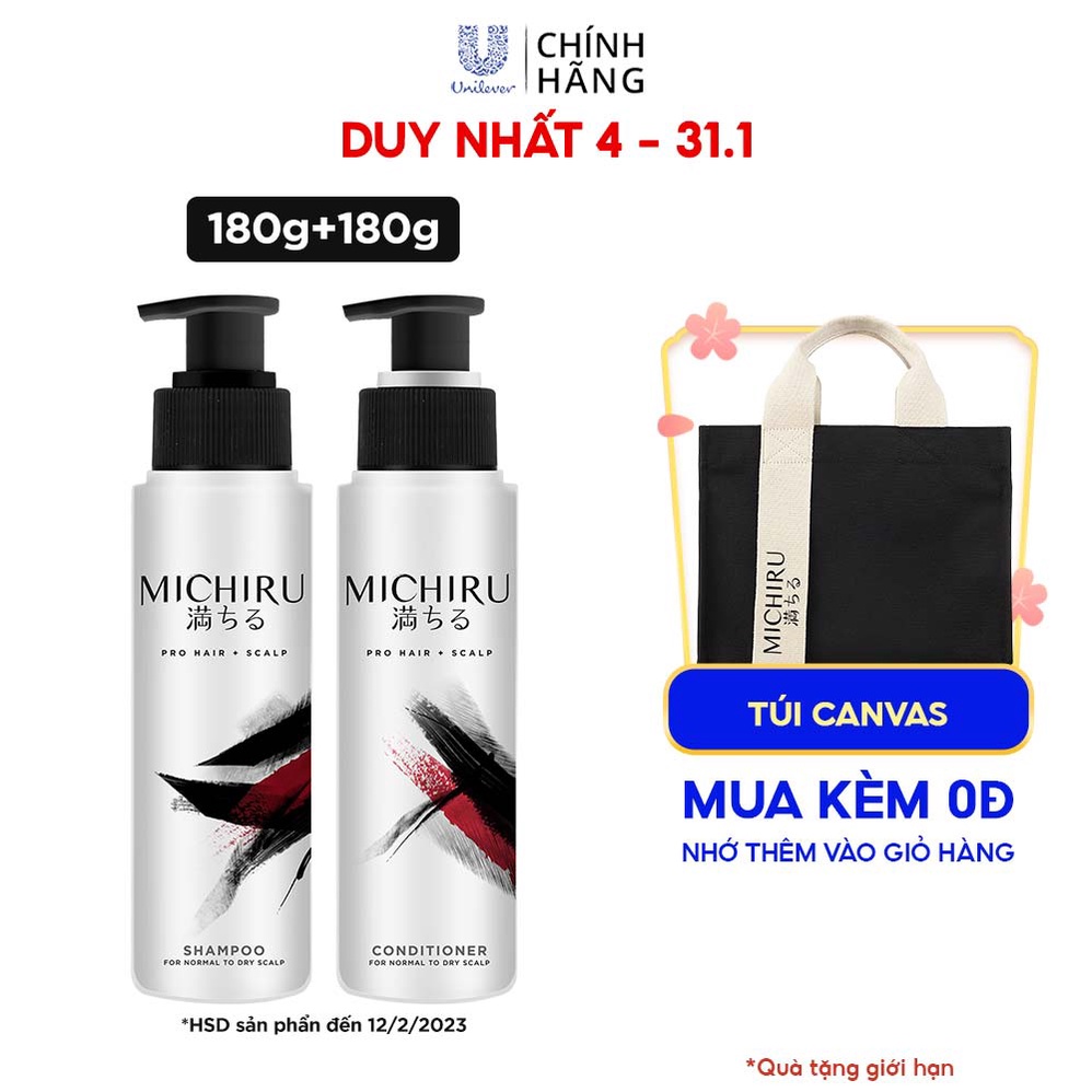 Bộ Dầu Gội Và Dầu Xả MICHIRU ngăn rụng tóc cho da đầu khô đến 95% 180g