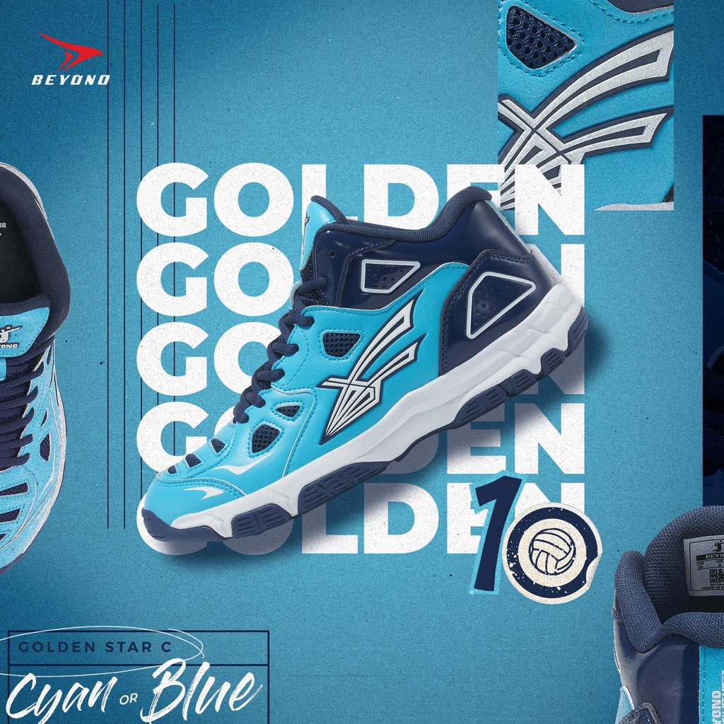 Giày Beyono Golden Star C - Cyan 2022 - Giày Chuyên Bóng Chuyền cổ cao ôm chân thông thoáng êm ái đàn hồi cao