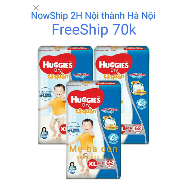 COMBO 3 BỊCH TÃ QUẦN/TÃ DÁN HUGGIES XXL56/ XL62 /L68/ M74 ko