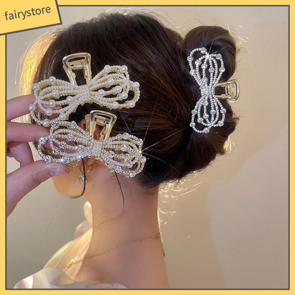 Kẹp Tóc Nơ Đính Ngọc Trai Giả Phong Cách Hàn Quốc Dành Cho Nữ