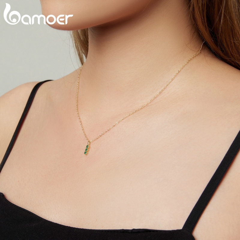 Vòng cổ/ vòng tay bạc 925 BAMOER đính đá zircon xanh thời trang cho nữ